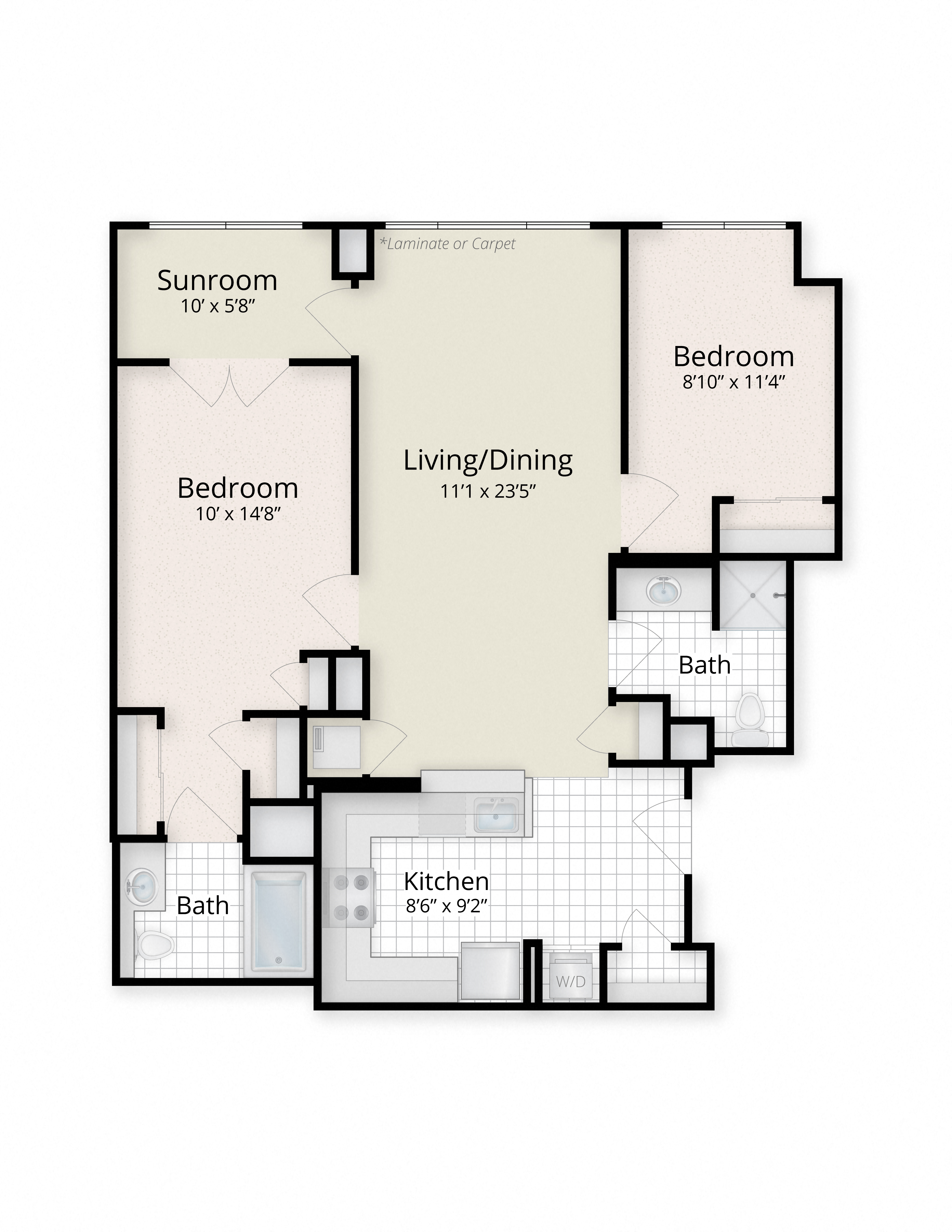West End Residences apartments West End Washington DC Two Bedroom Sunroom Floor Plans